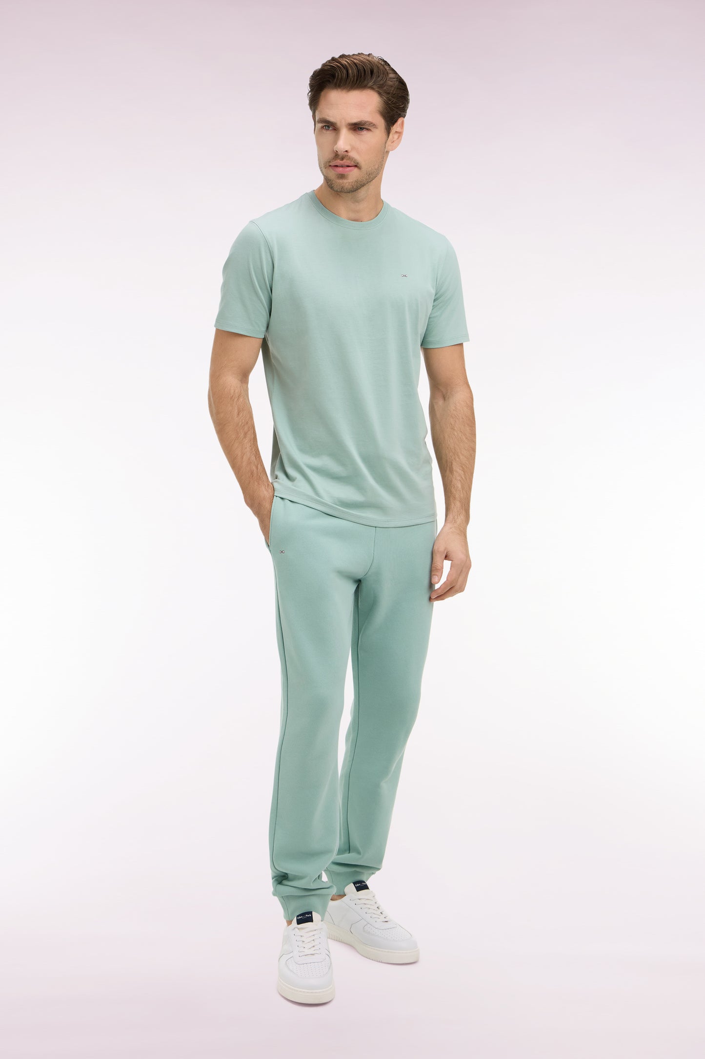 Jogging uni en molleton coton vert d'eau coupe regular