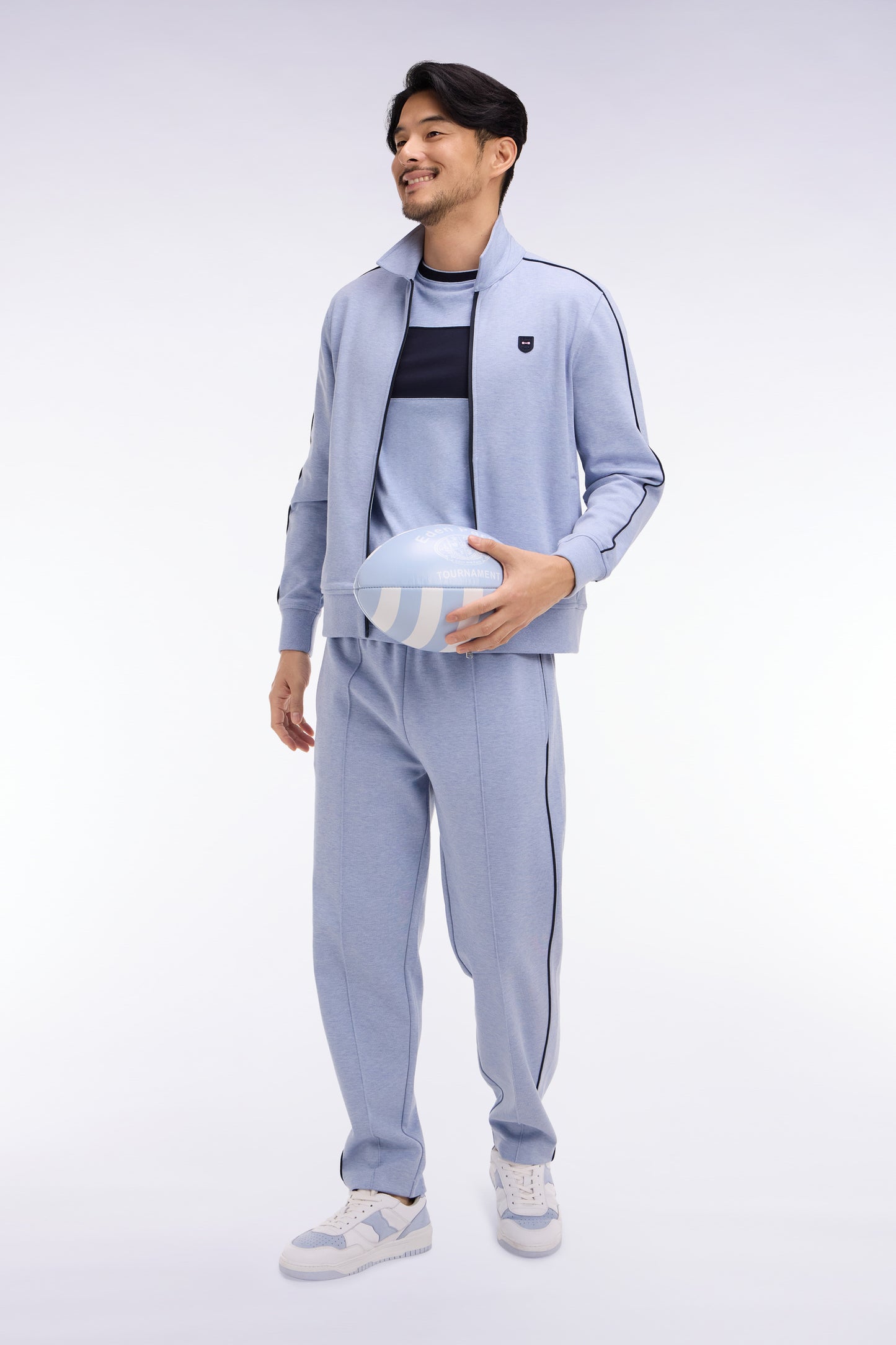 Jogging en coton mélangé ciel coupe regular