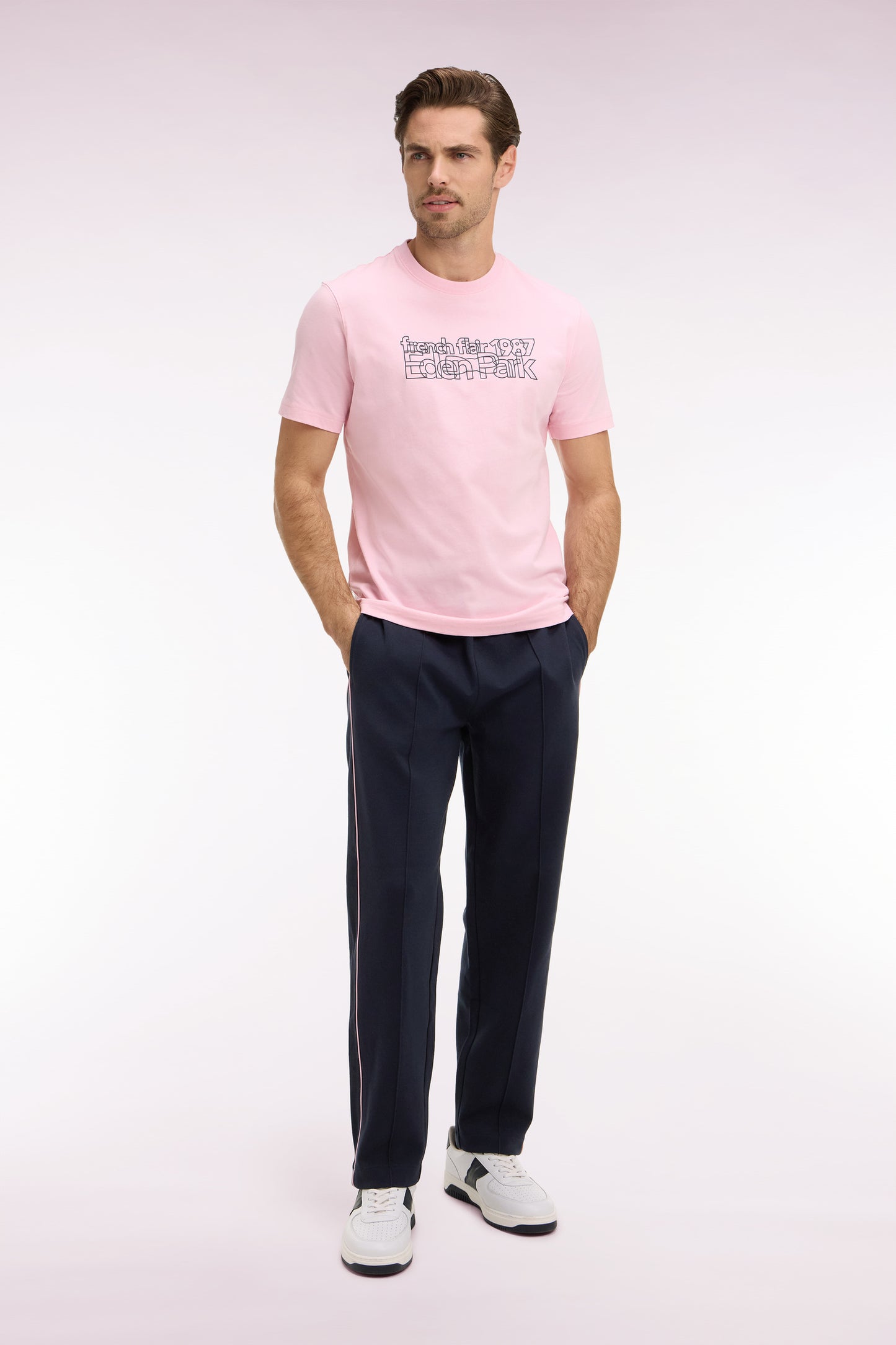 Jogging en interlock marine à découpes contrastées coupe regular