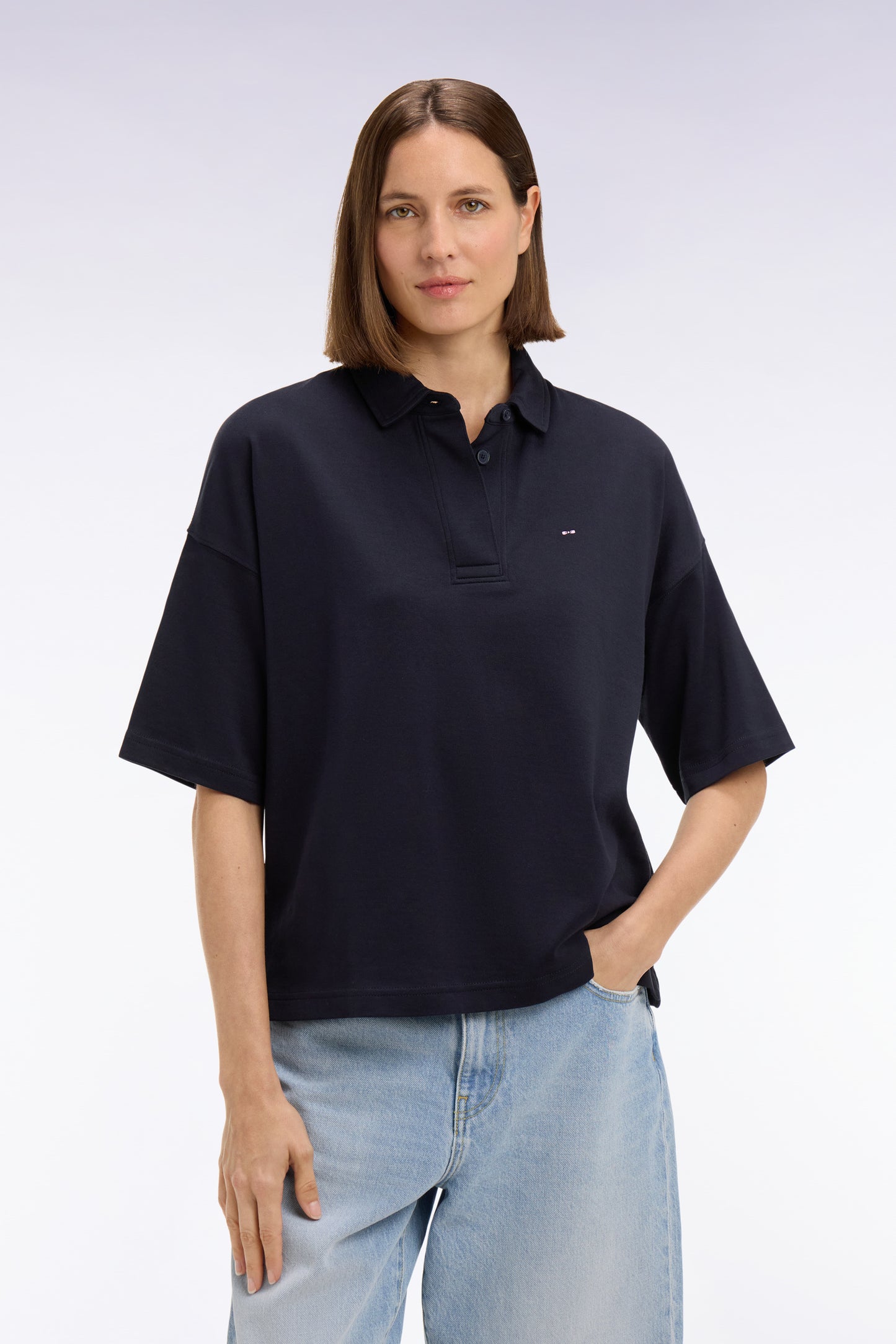 Relaxed-fit navy Pima cotton short-sleeved jersey