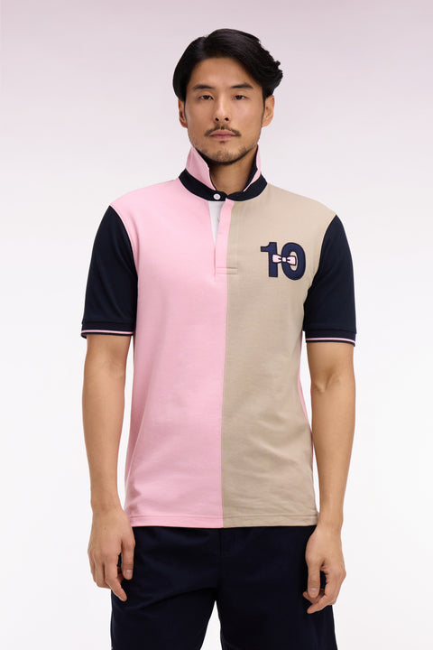 Maillot à manches courtes en coton bicolore rose et beige broderie 10 coupe Regular - Image 3