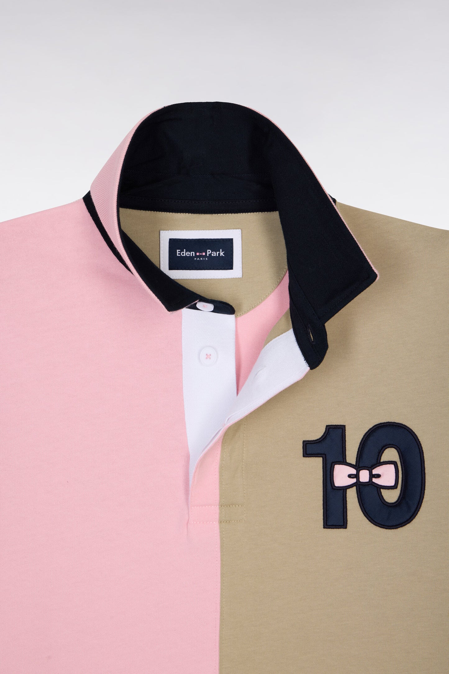 Maillot à manches courtes en coton bicolore rose et beige broderie 10 coupe Regular