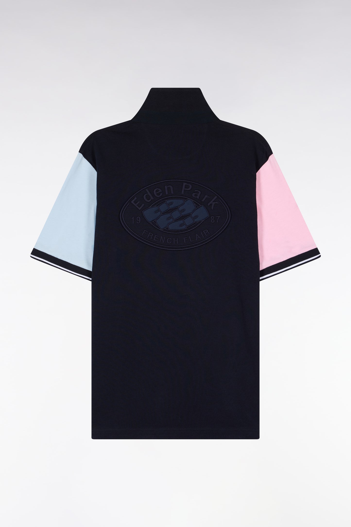 Maillot à manches courtes en jersey coton marine colorblock coupe regular