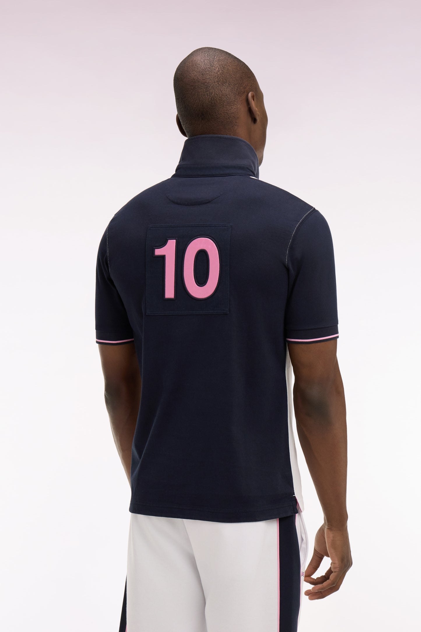 Maillot à manches courtes en coton blanc et marine coupe regular