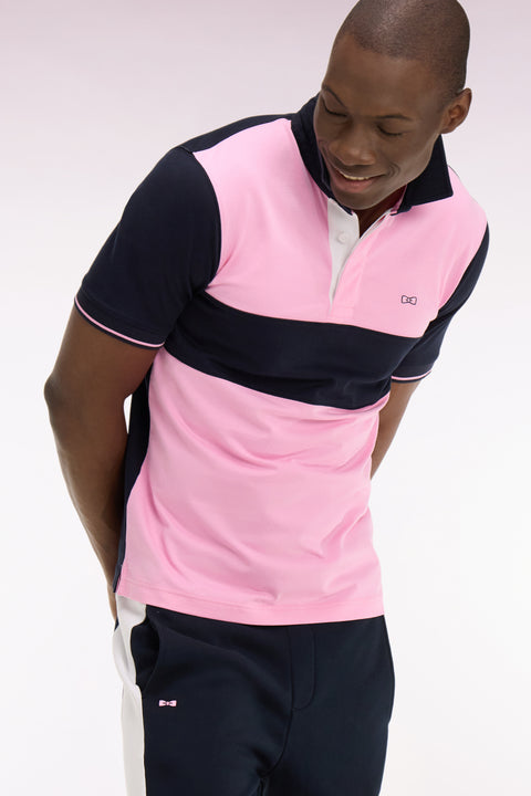 Maillot à manches courtes en coton rose et marine coupe regular - Image 1