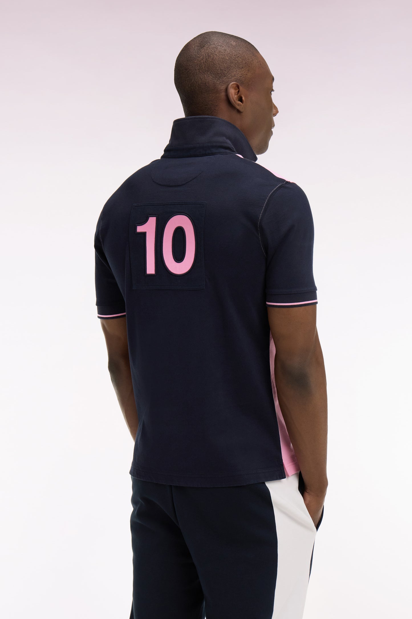 Maillot à manches courtes en coton rose et marine coupe regular