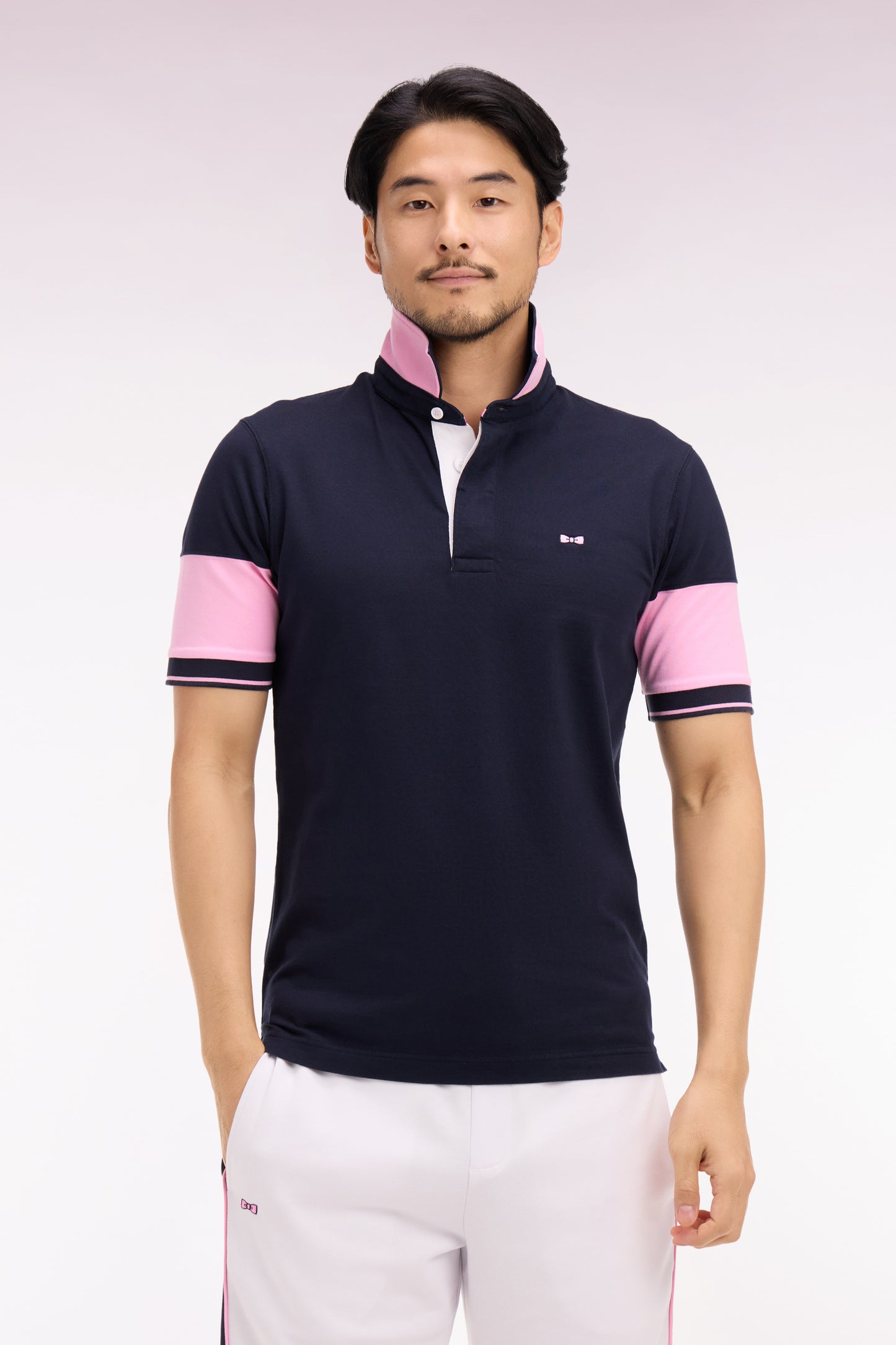 Maillot à manches courtes en coton marine coupe regular