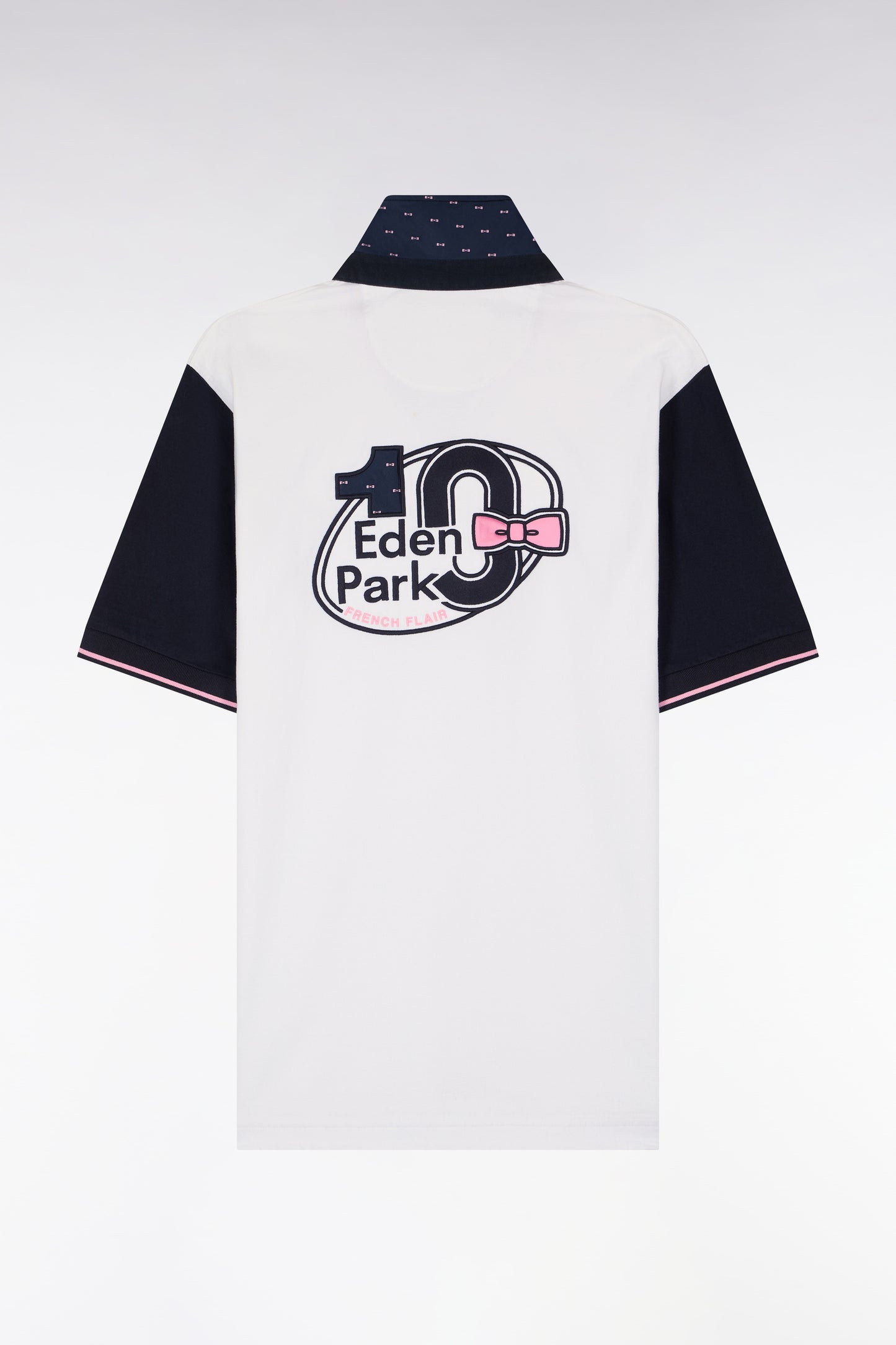 Maillot à manches courtes en coton blanc et marine coupe regular broderie dos