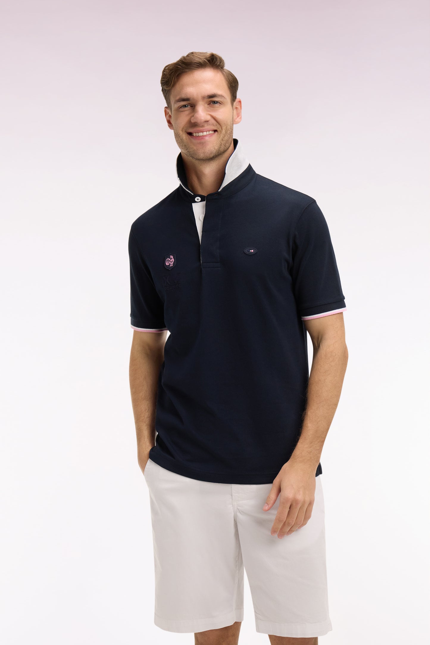 XV de France short-sleeved jersey in embroidered navy cotton Regular fit
