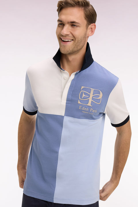 Maillot à manches courtes bleu découpes cadran et broderie coupe regular - Image 1