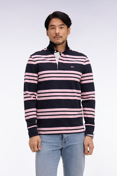 Maillot à manches longues en coton rayé marine et rose - Image 3