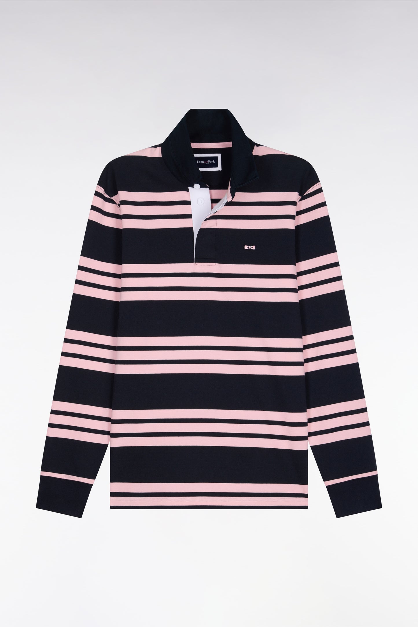 Maillot à manches longues en coton rayé marine et rose