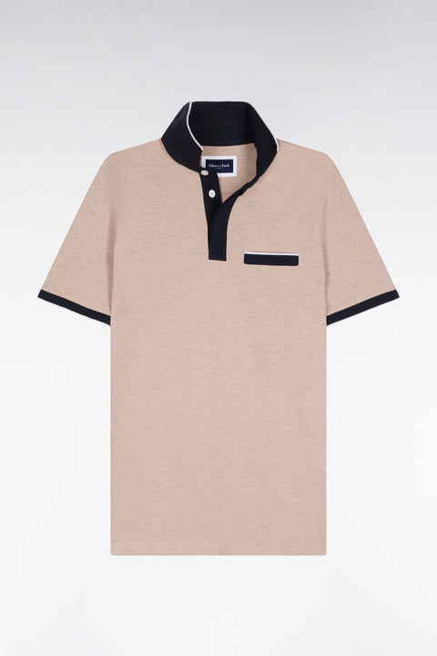 Polo manches courtes en piqué coton stretch beige coupe slim - Image 2