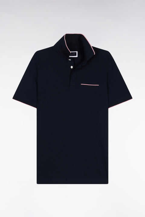 Polo manches courtes en piqué coton stretch marine coupe slim - Image 2