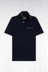 Polo manches courtes en piqué coton stretch marine coupe slim