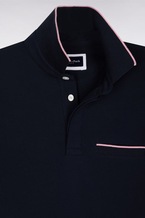 Polo manches courtes en piqué coton stretch marine coupe slim - Image 2