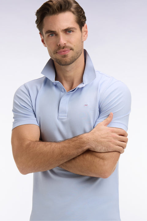 Polo à manches courtes en coton gris clair coupe slim - Image 1