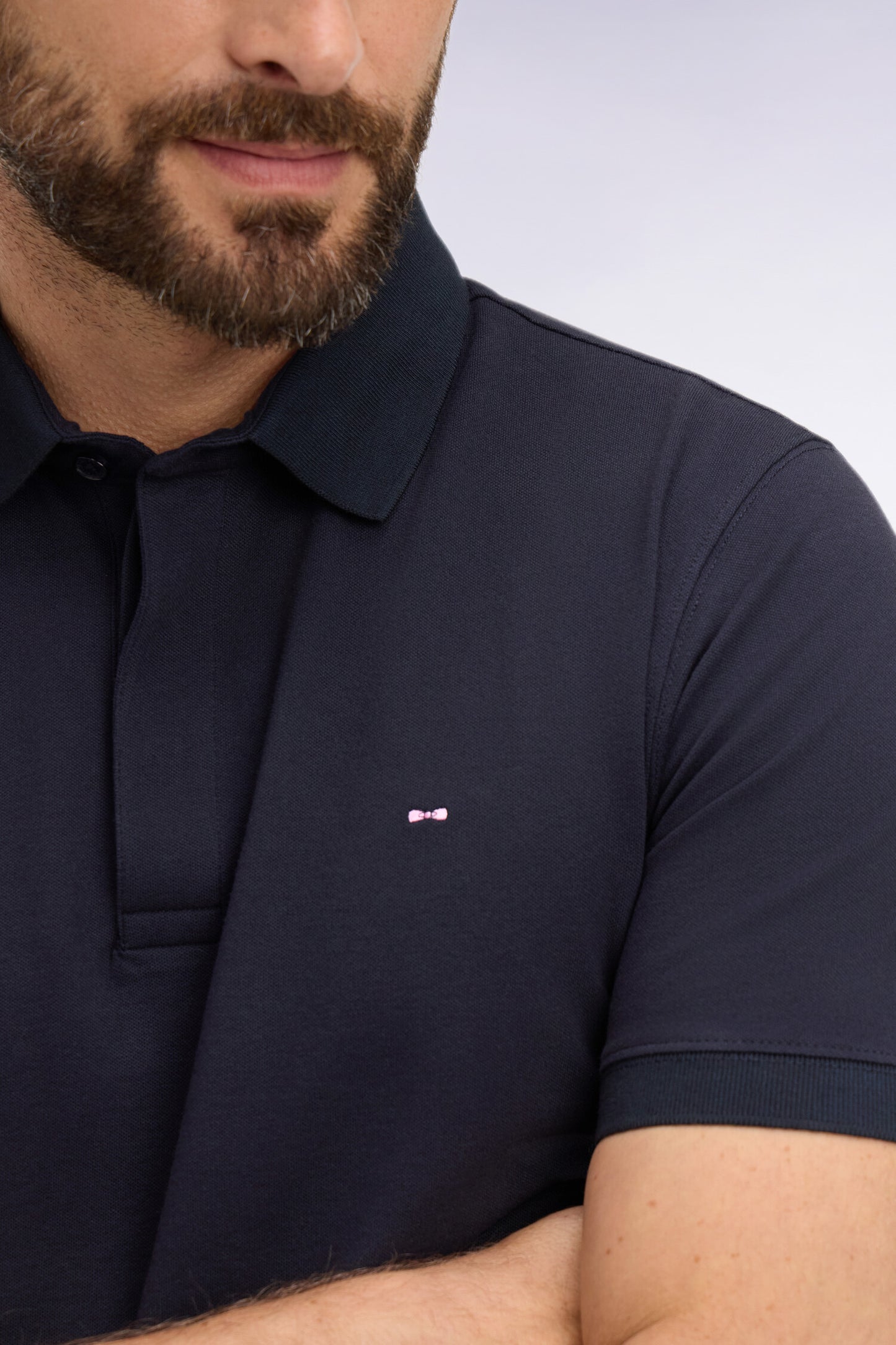 Slim fit navy cotton short sleeve polo shirt