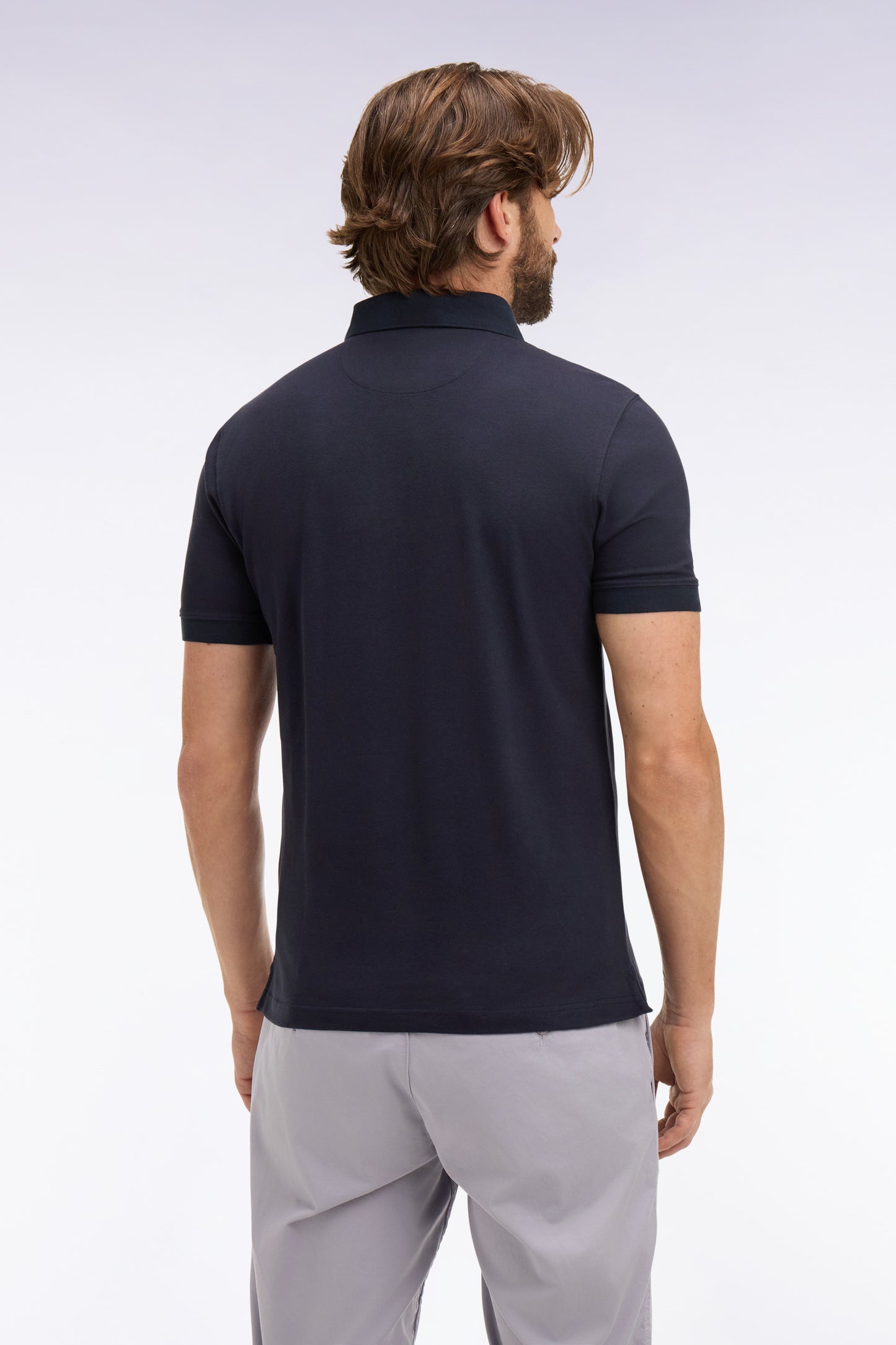 Slim fit navy cotton short sleeve polo shirt