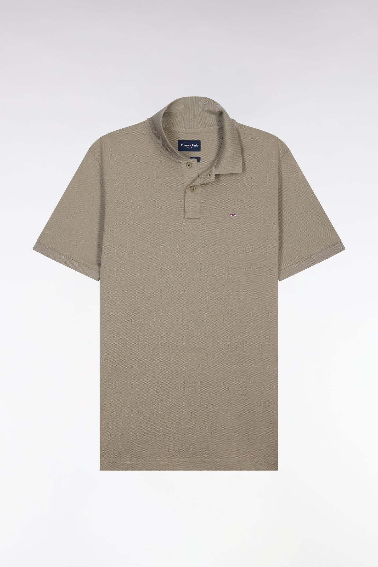Short-sleeved regular-fit khaki cotton polo shirt