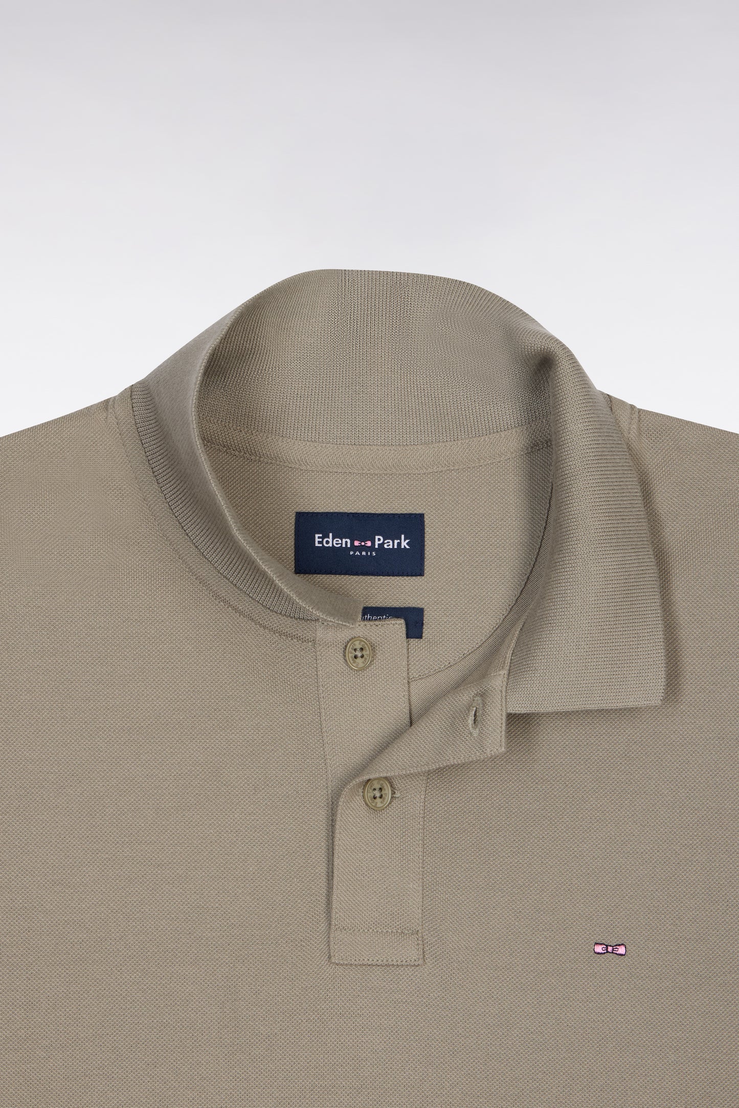 Short-sleeved regular-fit khaki cotton polo shirt