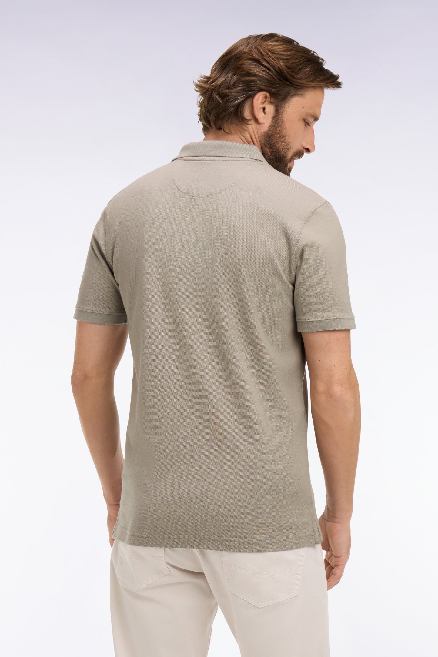 Short-sleeved regular-fit khaki cotton polo shirt