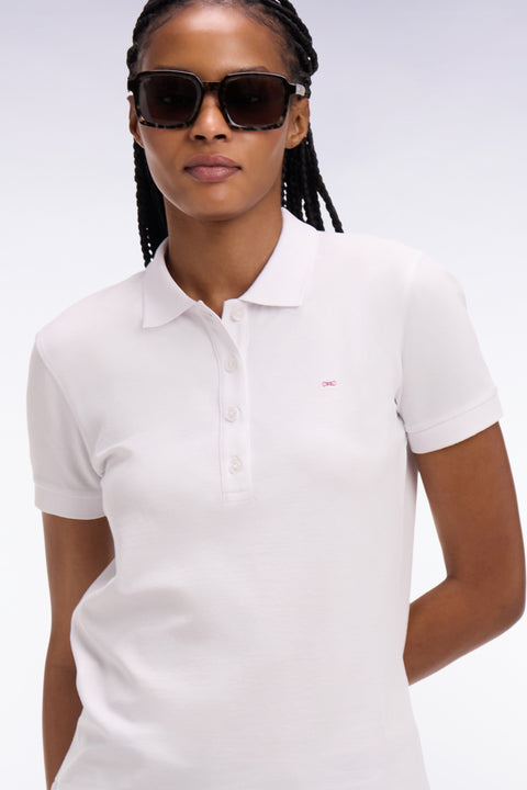Polo à manches courtes en coton stretch blanc - Image 1