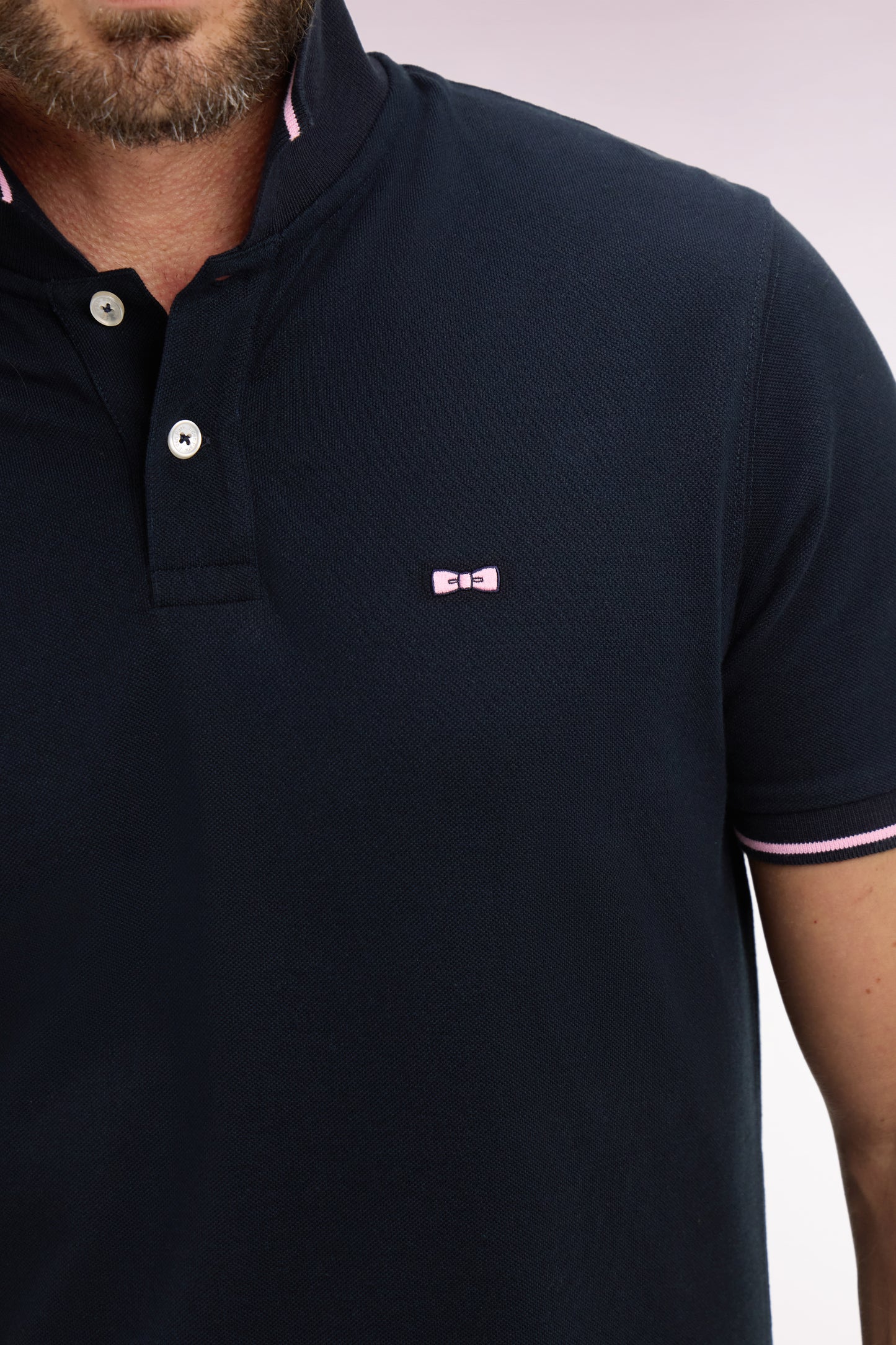 Polo à manches courtes en coton marine brodé coupe regular
