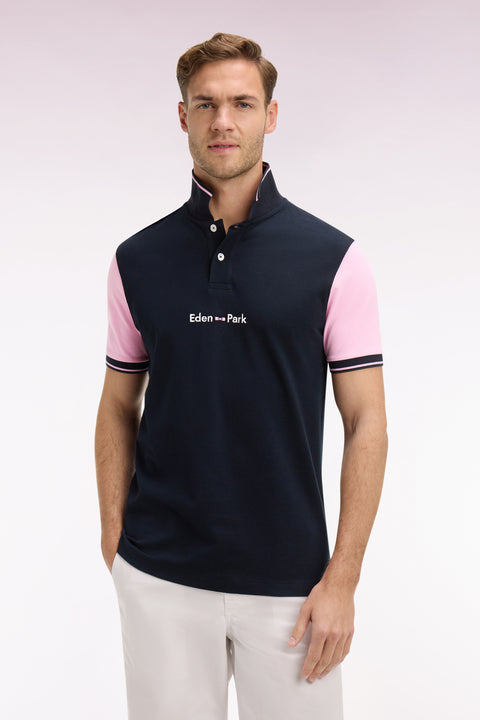 Polo à manches courtes en coton marine broderie Eden Park coupe regular - Image 3