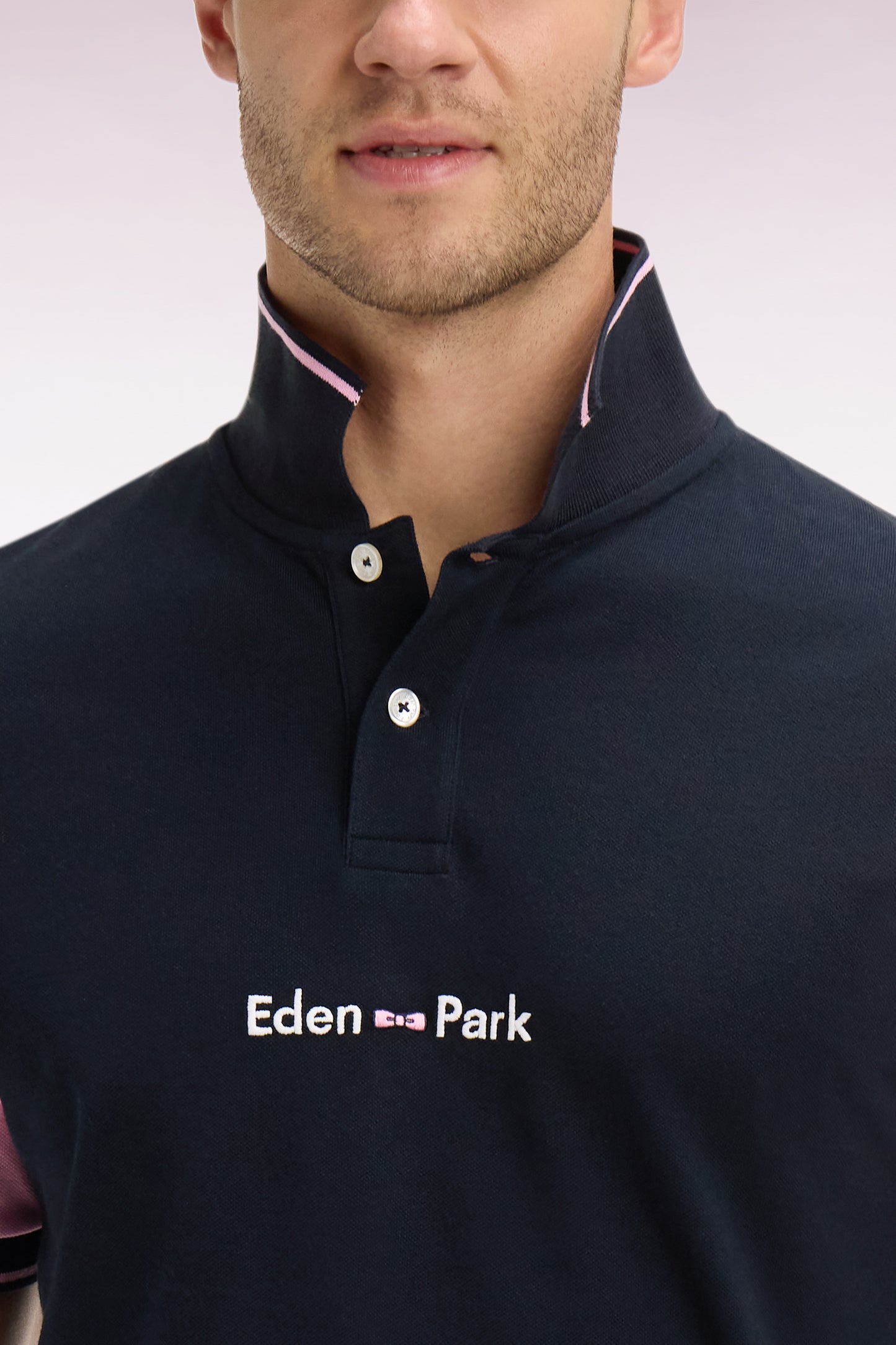 Polo à manches courtes en coton marine broderie Eden Park coupe regular