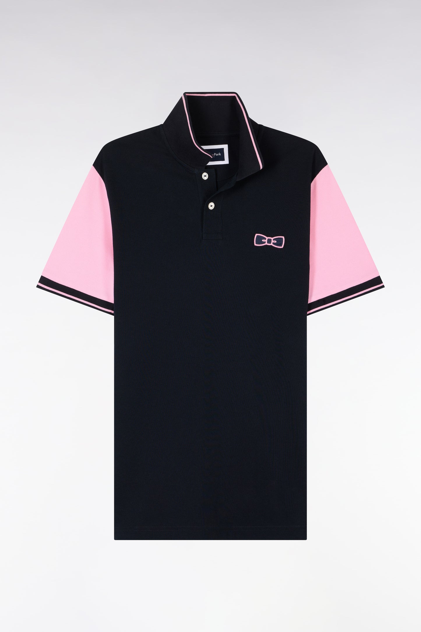 Polo à manches courtes en coton marine à broderie patchée coupe regular