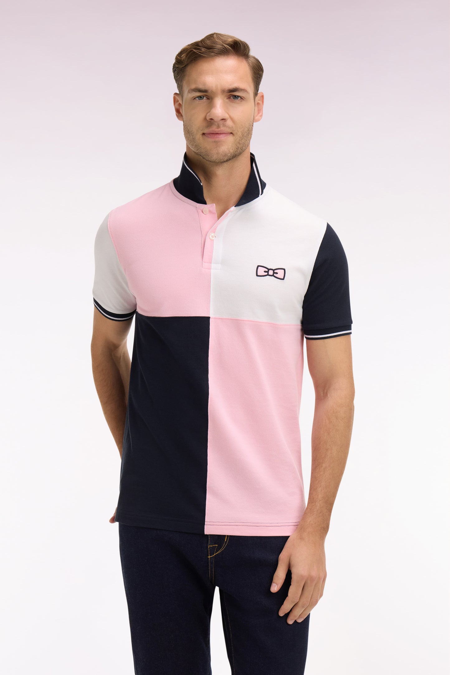 Polo à manches courtes en coton rose à cadrans coupe regular