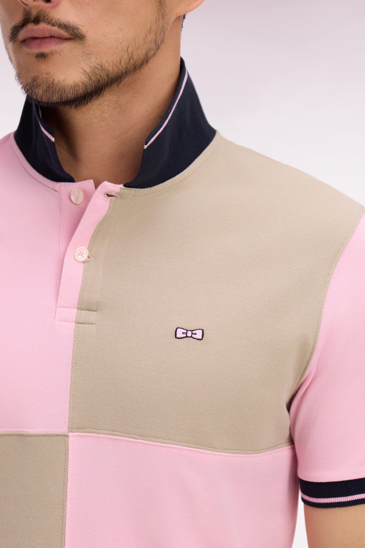 Polo à manches courtes en coton beige et rose à cadrans coupe regular