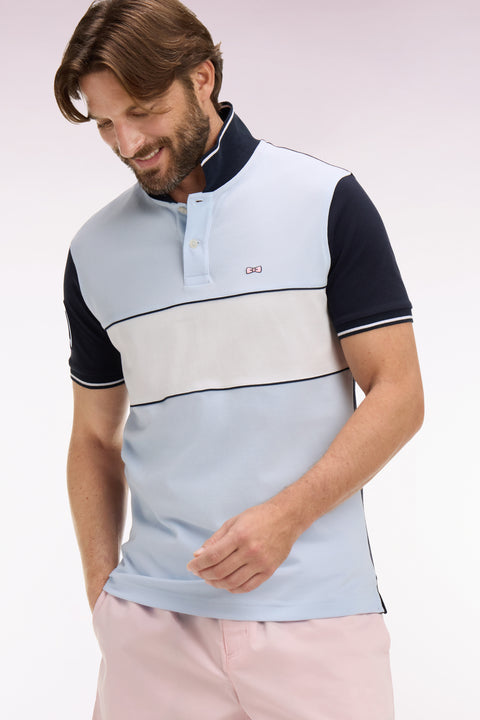 Polo à manches courtes en coton ciel et marine coupe regular - Image 1