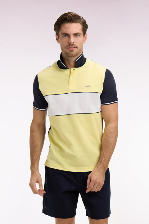 Polo à manches courtes en coton jaune clair et marine coupe regular - Image 3