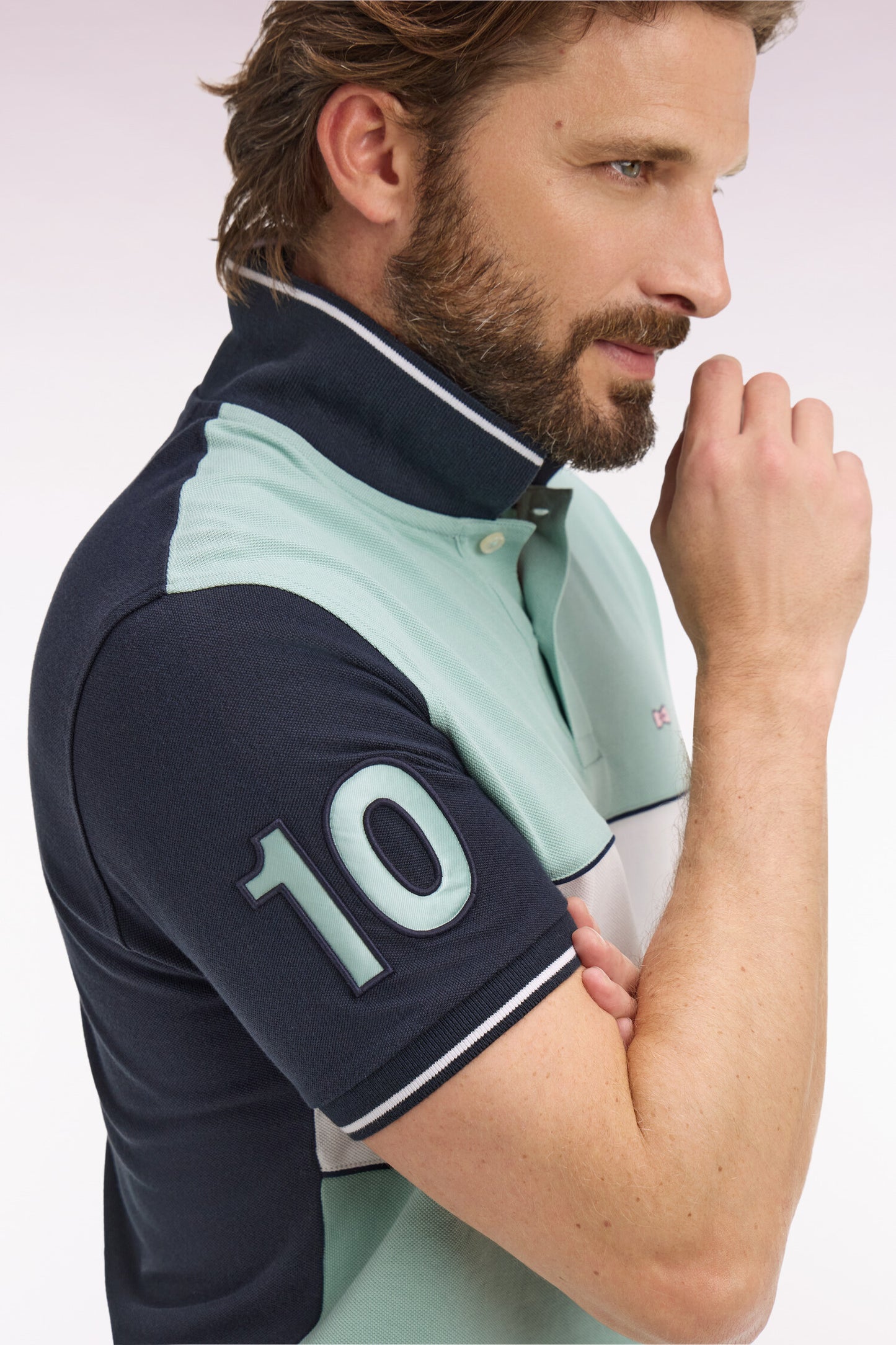 Polo à manches courtes en coton vert d'eau et marine coupe regular