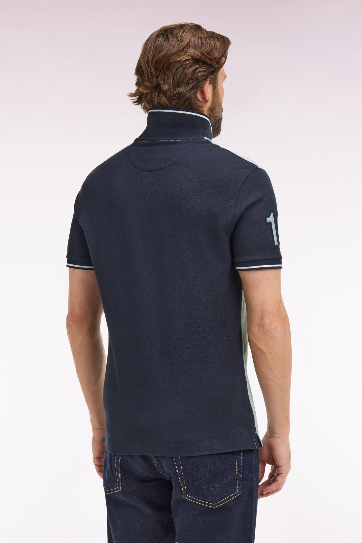 Polo à manches courtes en coton vert d'eau et marine coupe regular