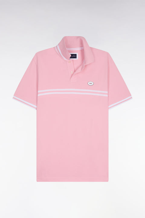 Polo à manches courtes en coton rose à rayures blanches coupe regular - Image 2