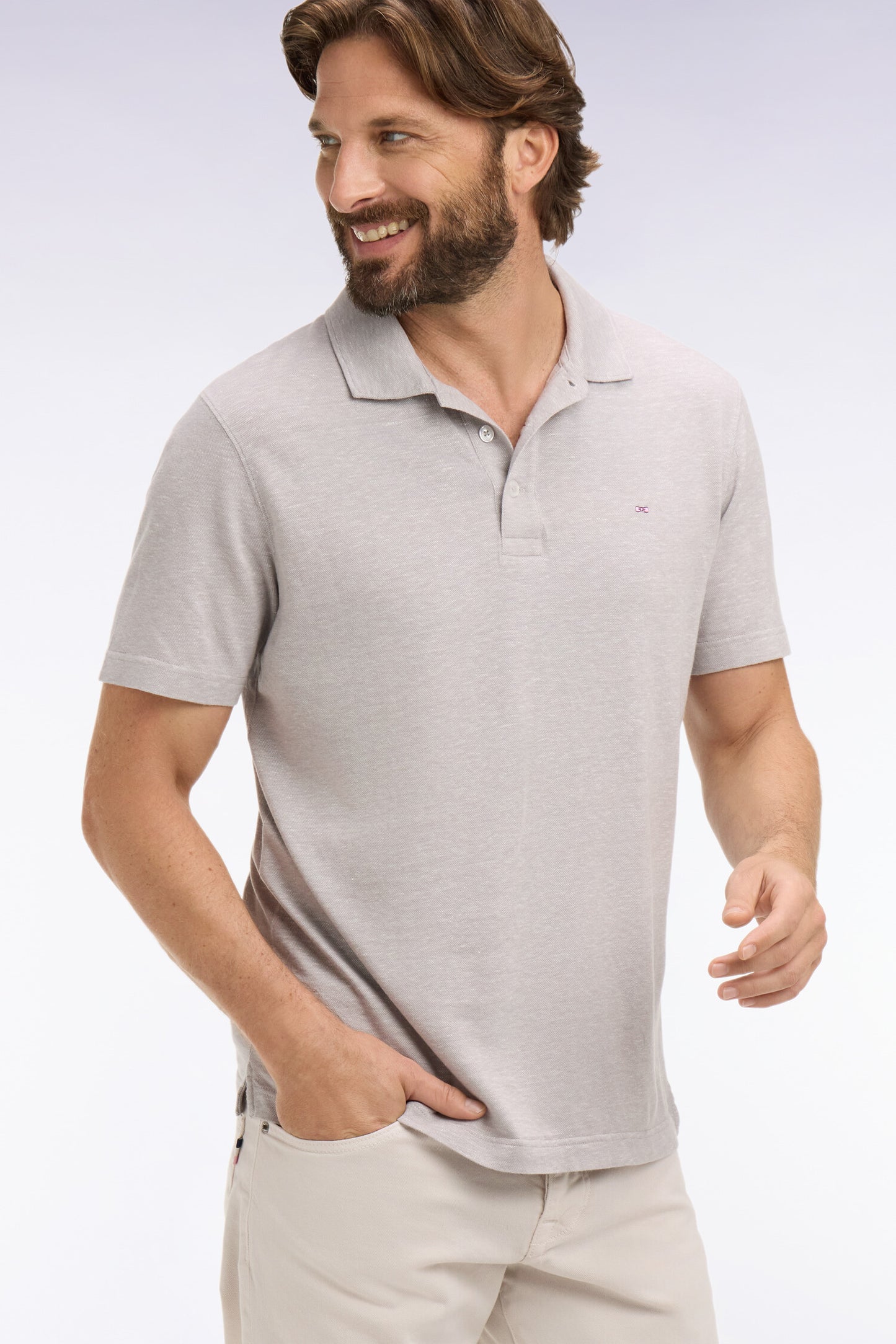 Regular fit gray Oxford short sleeve polo shirt