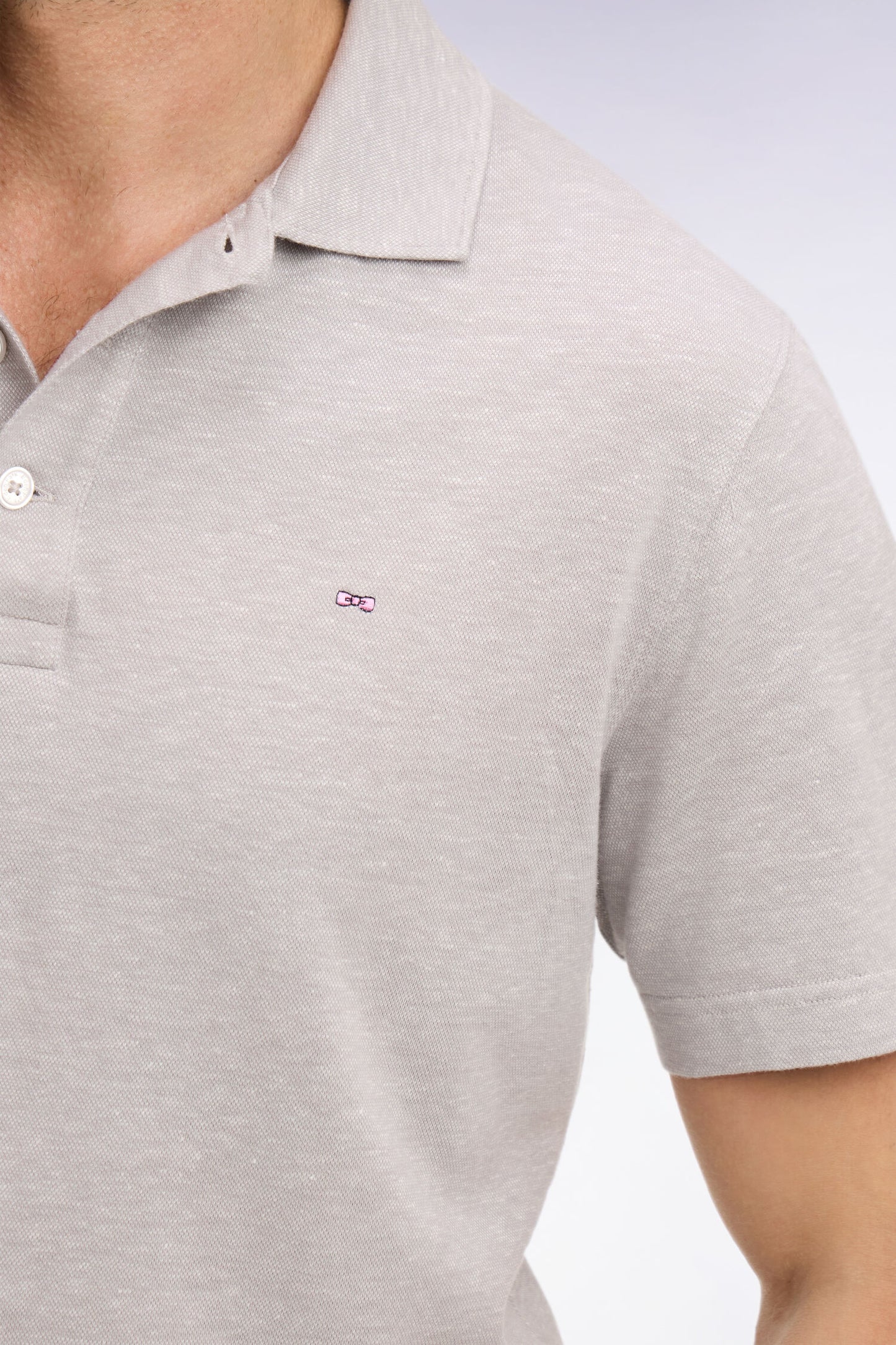 Regular fit gray Oxford short sleeve polo shirt
