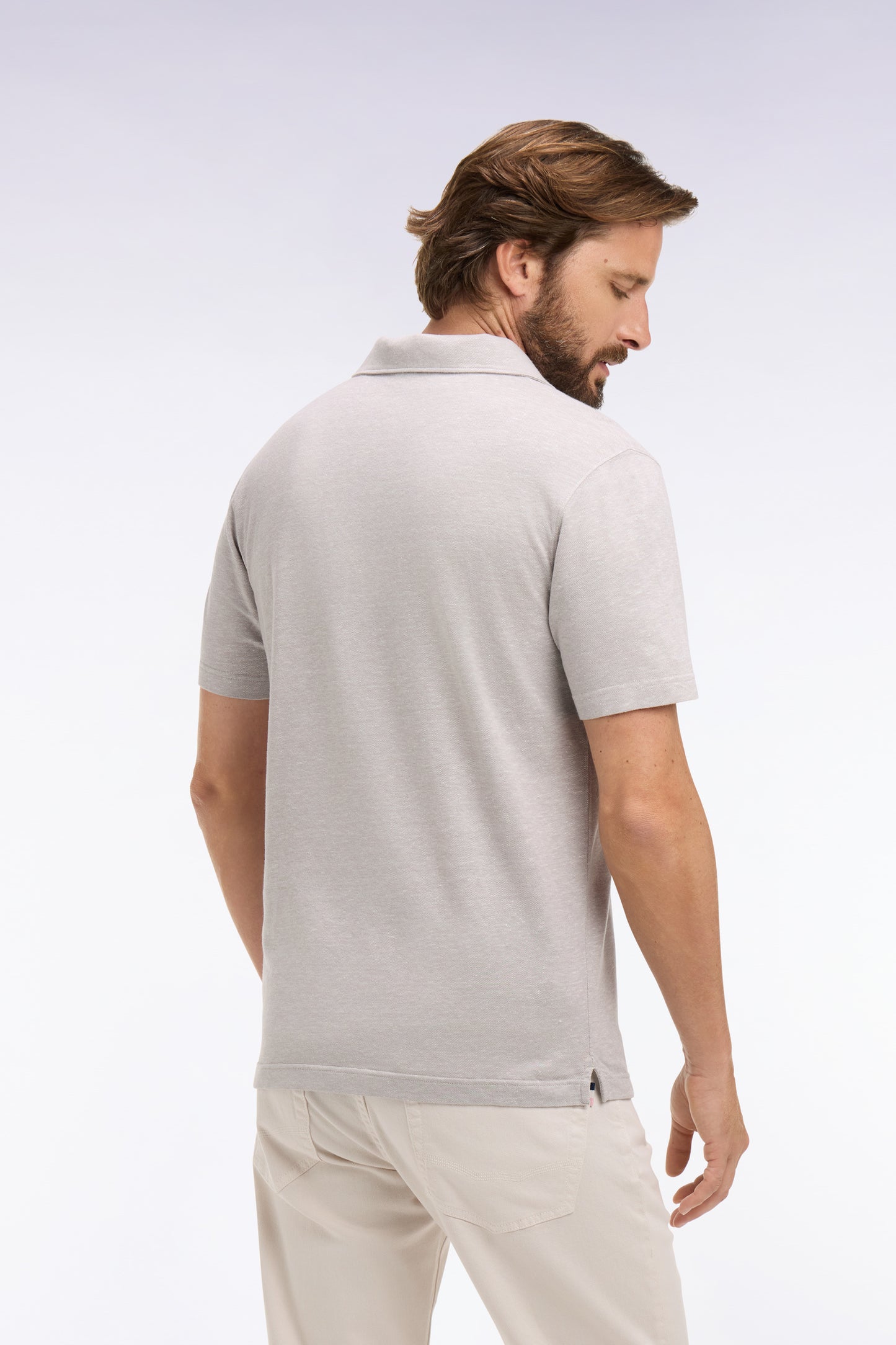 Regular fit gray Oxford short sleeve polo shirt