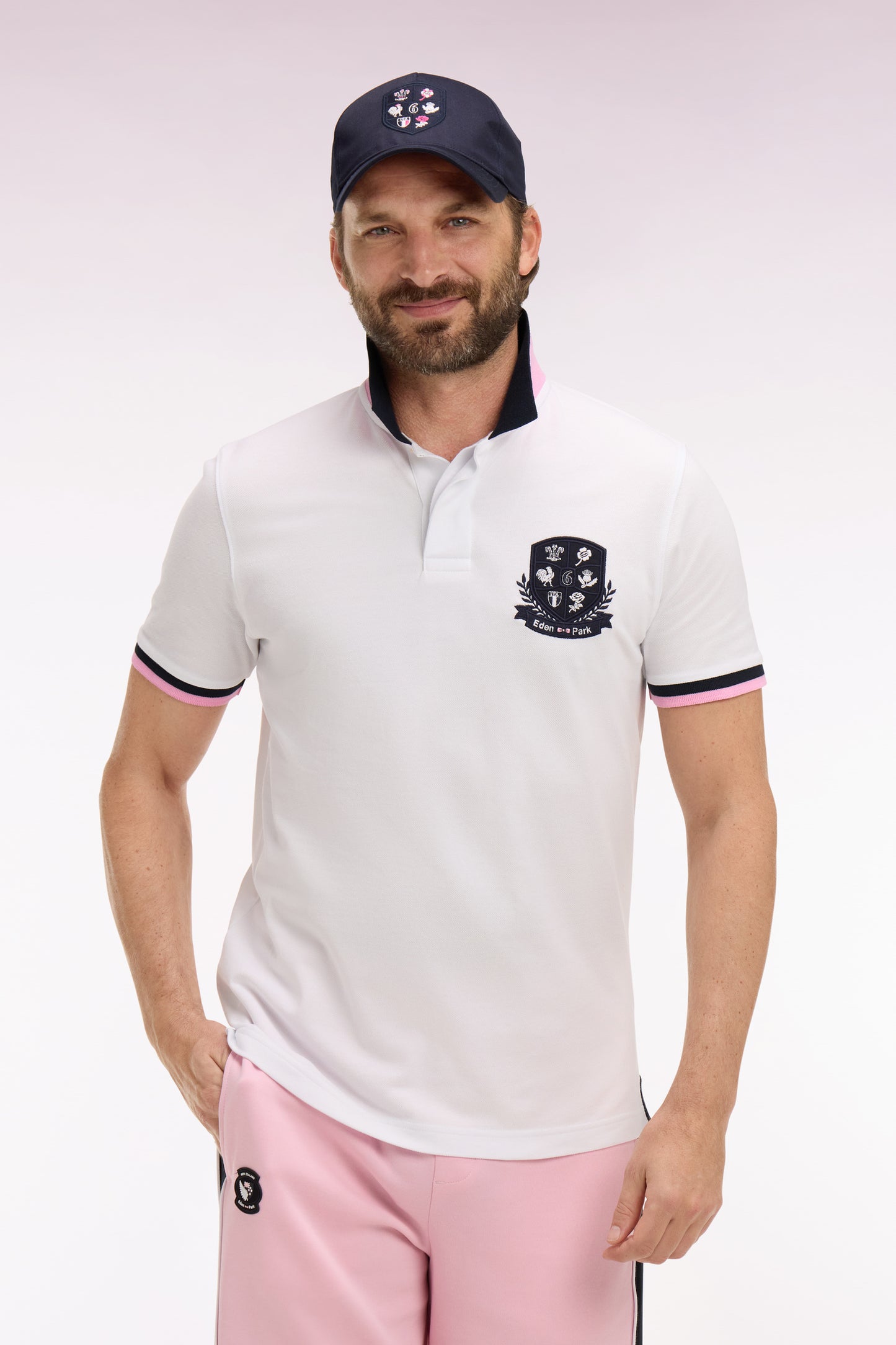 Polo à manches courtes 6 Nations en piqué coton blanc