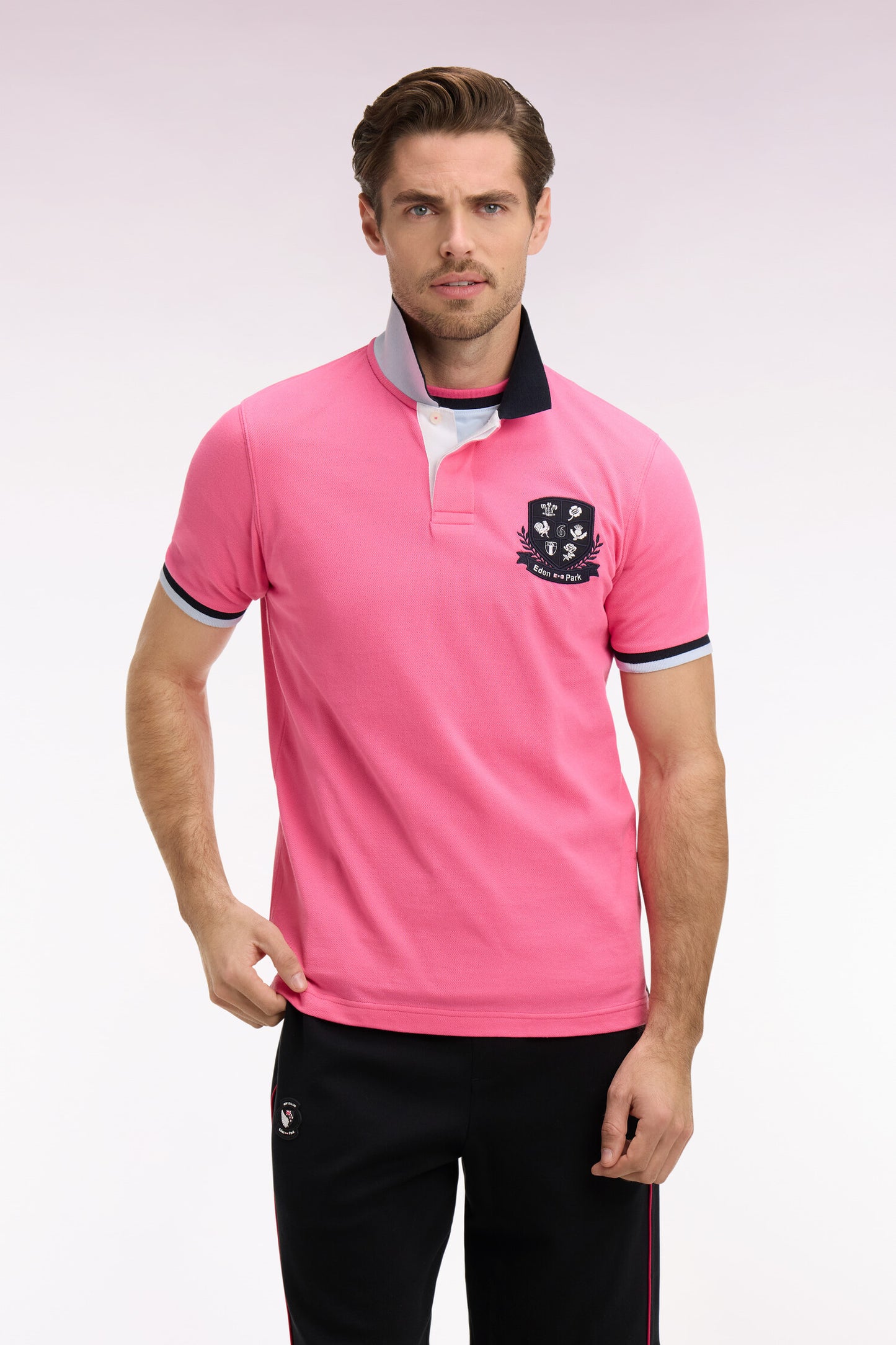 6 Nations short-sleeved polo shirt in pink cotton pique