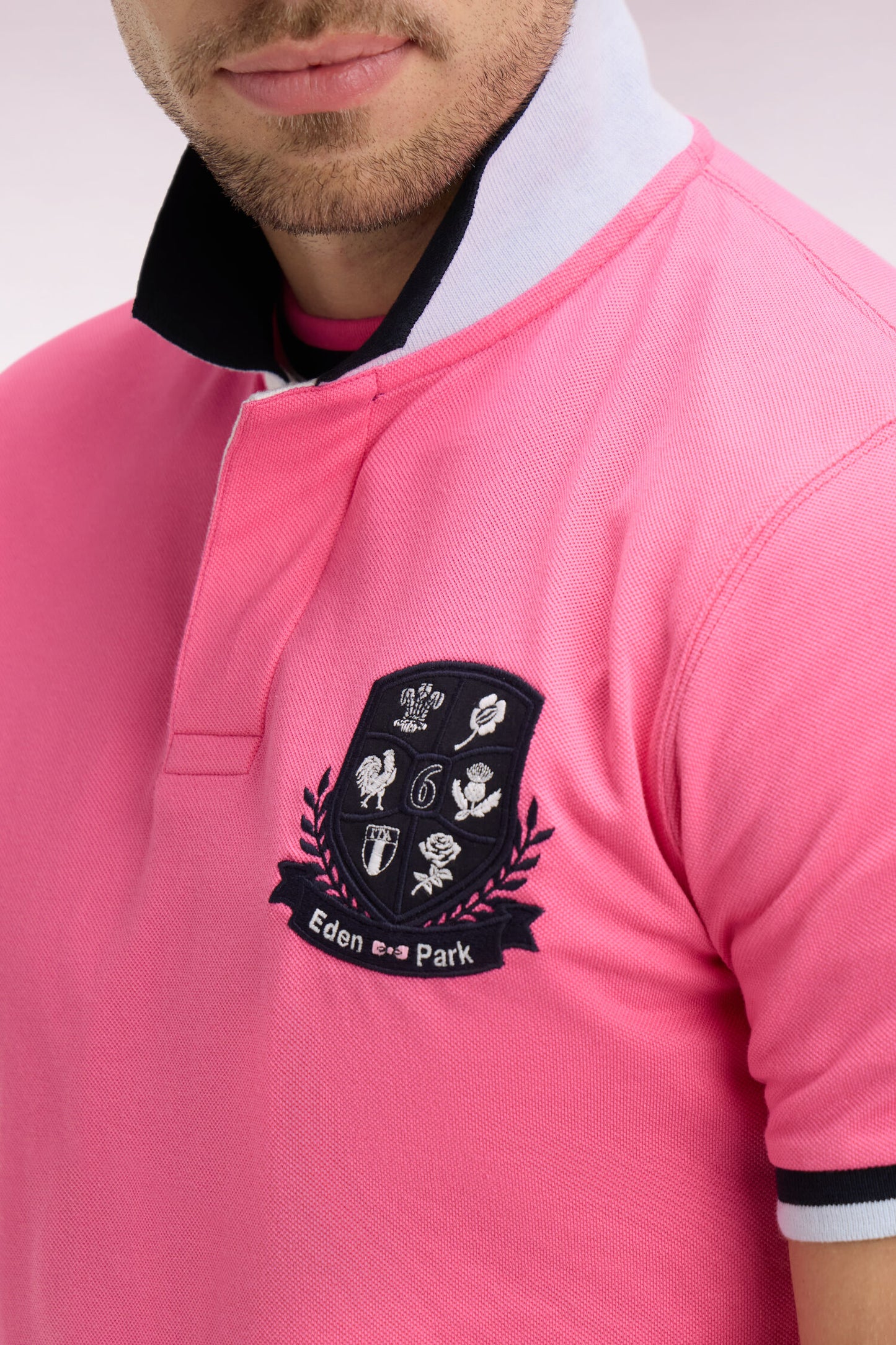 6 Nations short-sleeved polo shirt in pink cotton pique