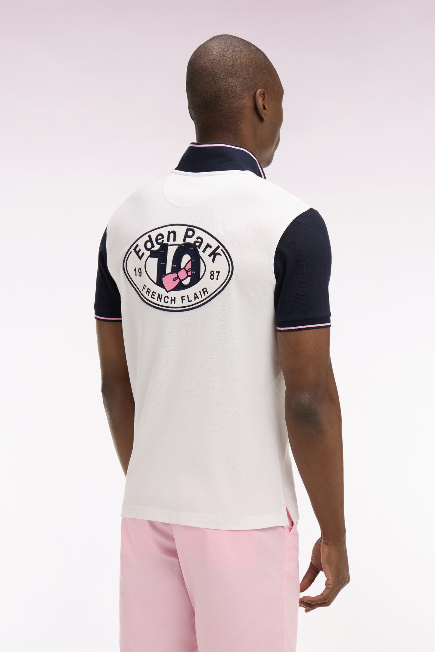 Polo à manches courtes en piqué coton blanc broderie dos