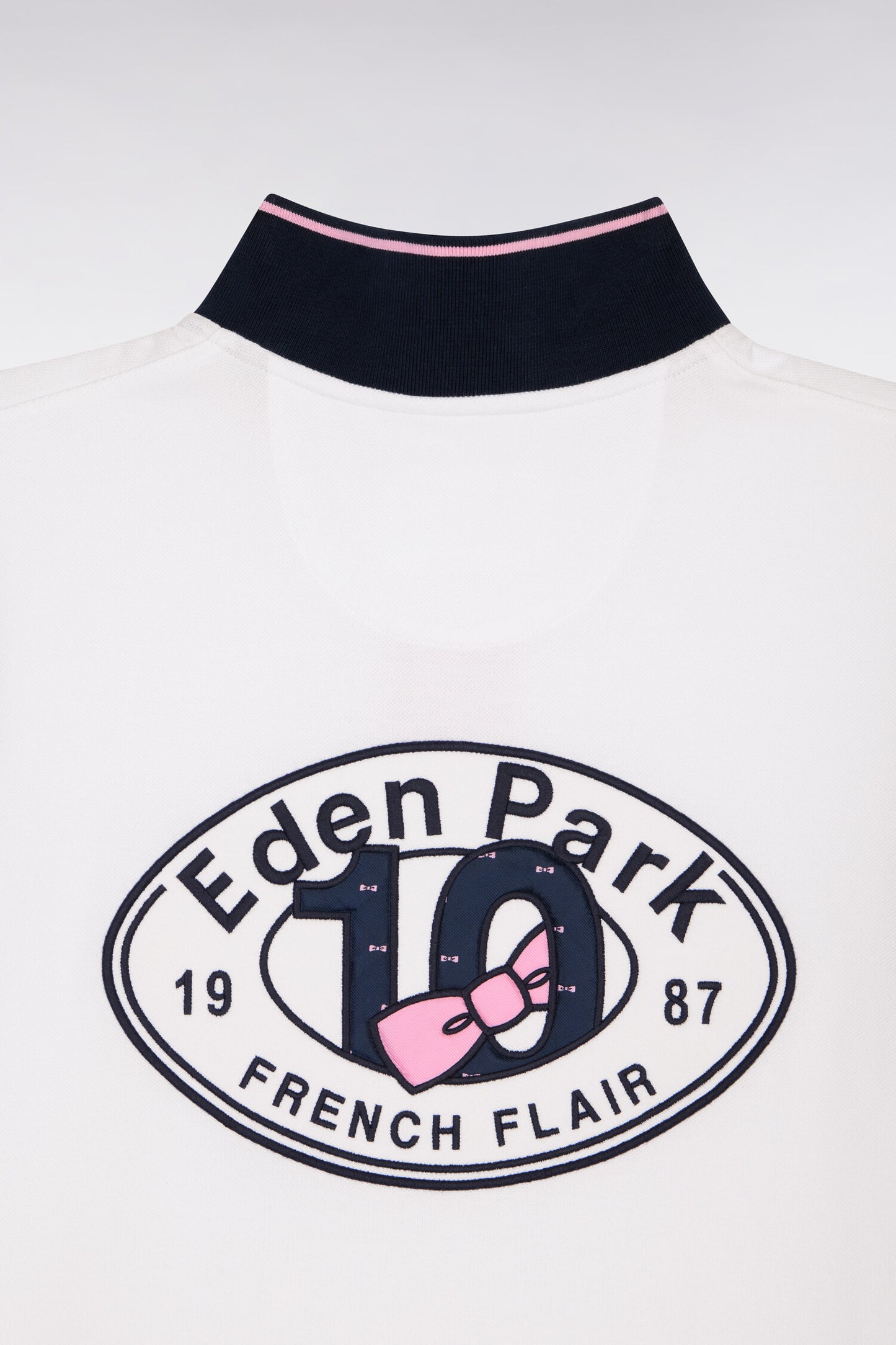 Polo à manches courtes en piqué coton blanc broderie dos