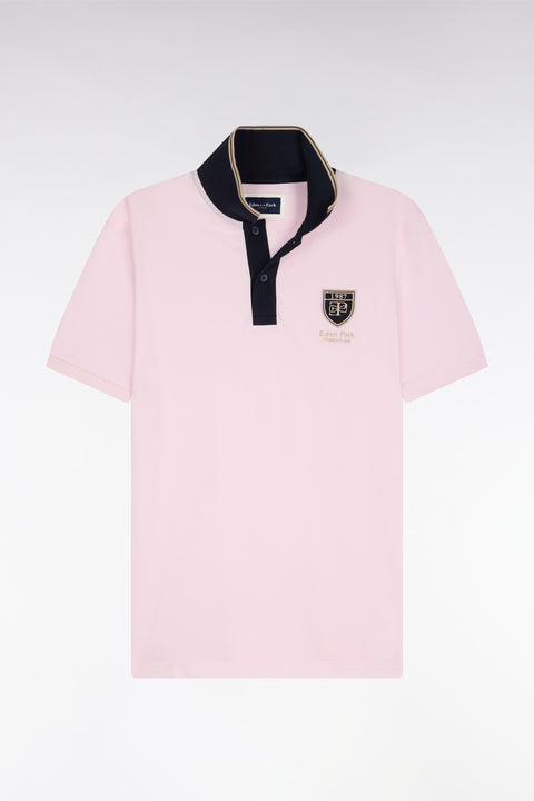 Polo à manches courtes en piqué coton rose écusson EP - Image 2