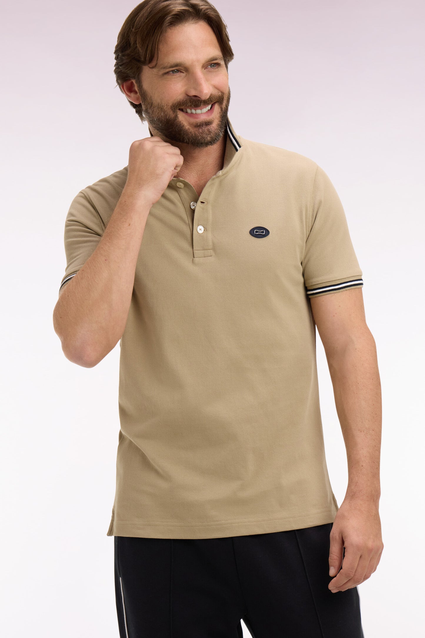 Polo à manches courtes en coton beige