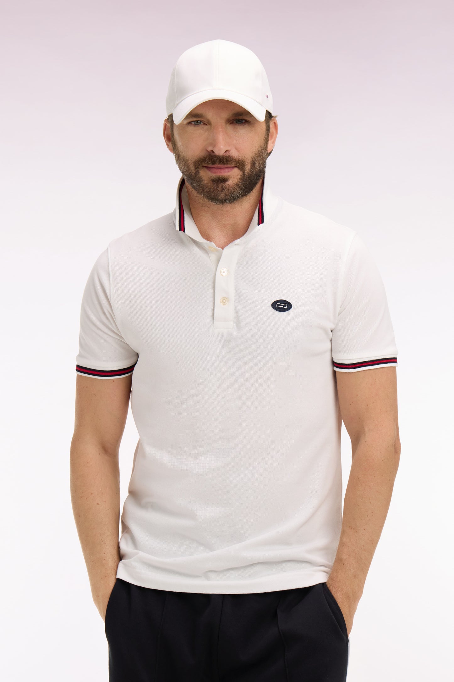 White cotton short-sleeved polo shirt
