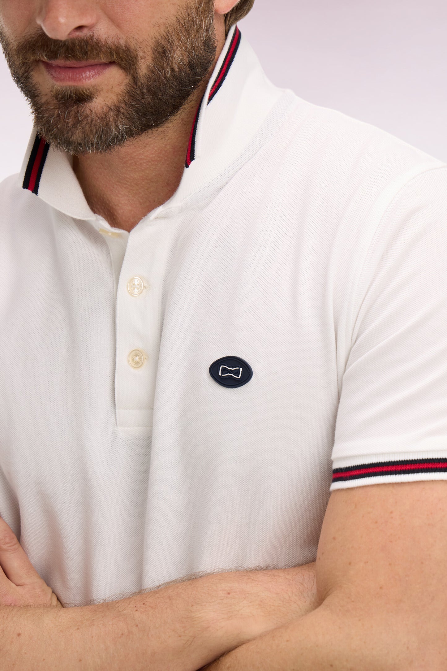 White cotton short-sleeved polo shirt